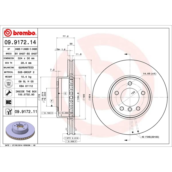 brembo UV Coated Series Vented Front Brake Rotor 09.9172.11