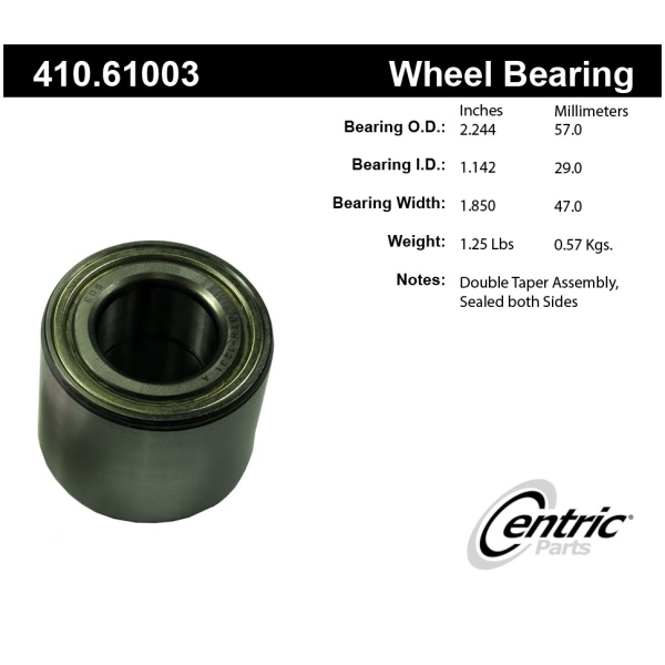 Centric Premium™ Rear Passenger Side Wheel Bearing and Race Set 410.61003