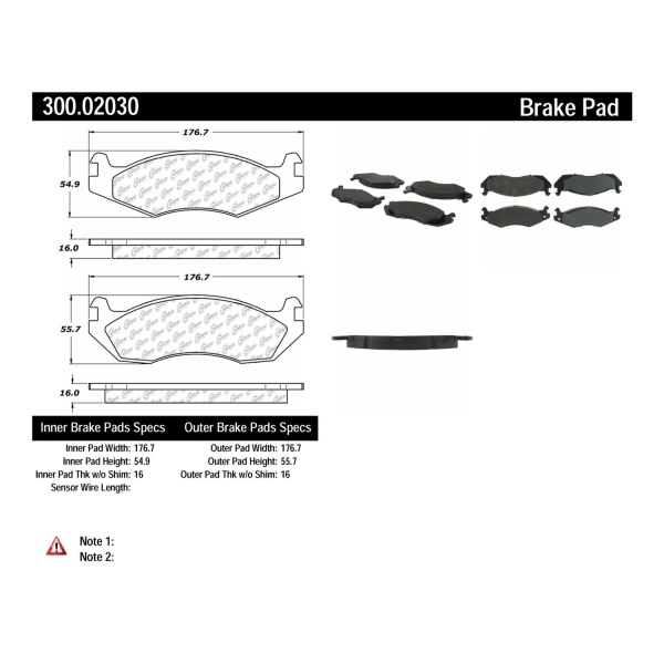 Centric Premium Semi-Metallic Front Disc Brake Pads 300.02030
