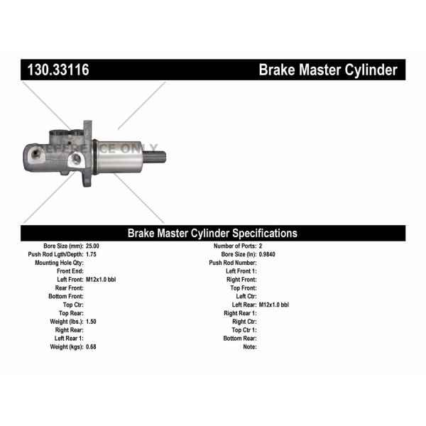 Centric Premium Brake Master Cylinder 130.33116