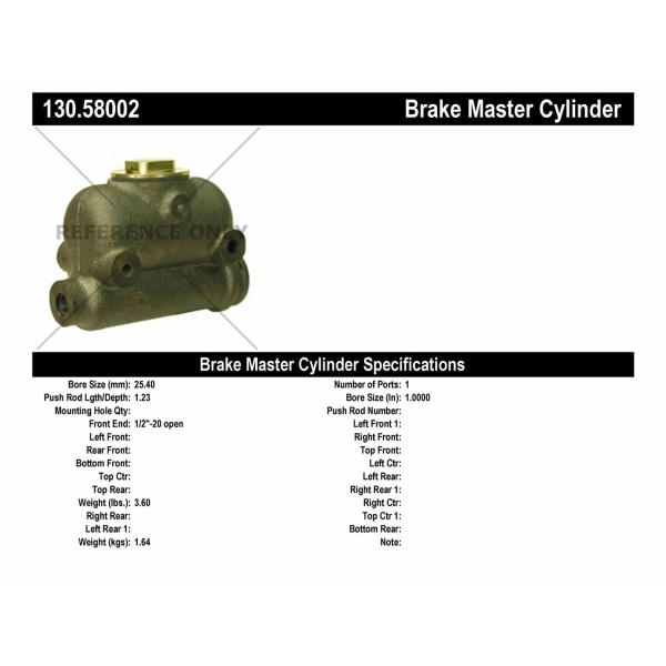 Centric Premium Brake Master Cylinder 130.58002