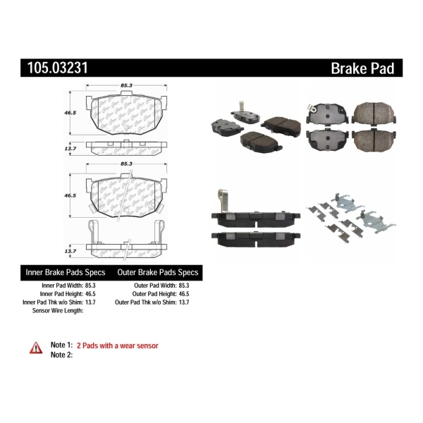 Centric Posi Quiet™ Ceramic Rear Disc Brake Pads 105.03231