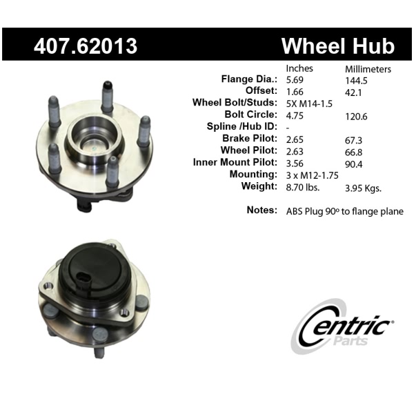 Centric Premium™ Front Passenger Side Non-Driven Wheel Bearing and Hub Assembly 407.62013