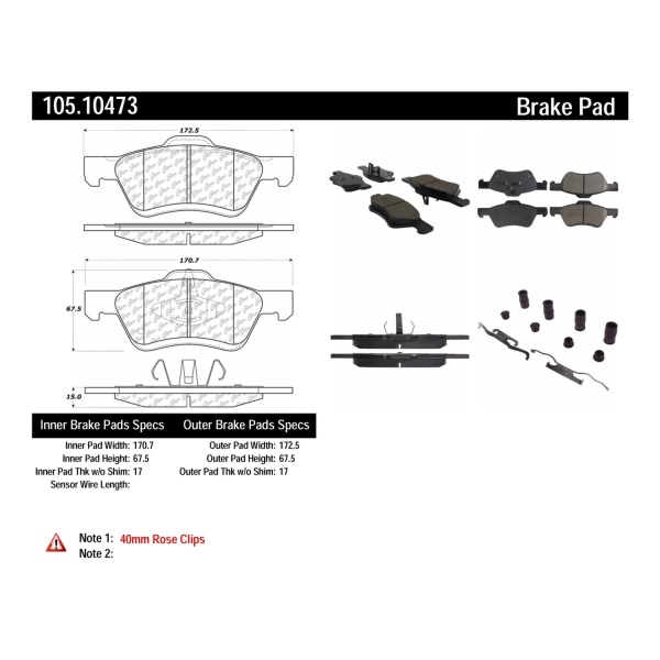 Centric Posi Quiet™ Ceramic Front Disc Brake Pads 105.10473