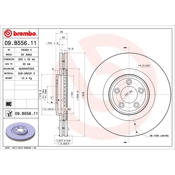 brembo UV Coated Series Vented Front Brake Rotor 09.B556.11