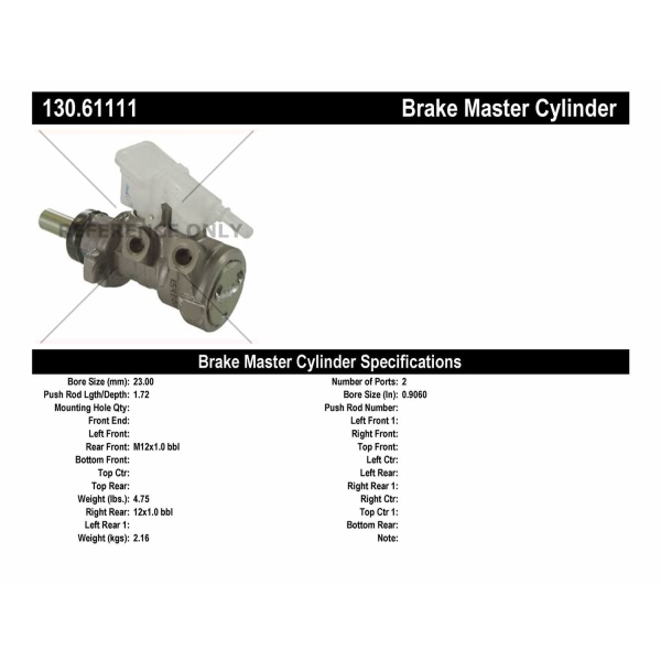 Centric Premium Brake Master Cylinder 130.61111