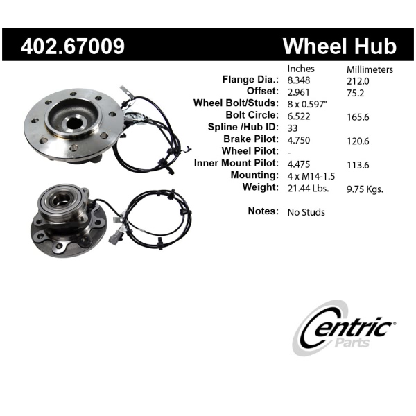 Centric Premium™ Front Passenger Side Driven Wheel Bearing and Hub Assembly 402.67009
