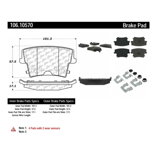 Centric Posi Quiet™ Extended Wear Semi-Metallic Rear Disc Brake Pads 106.10570