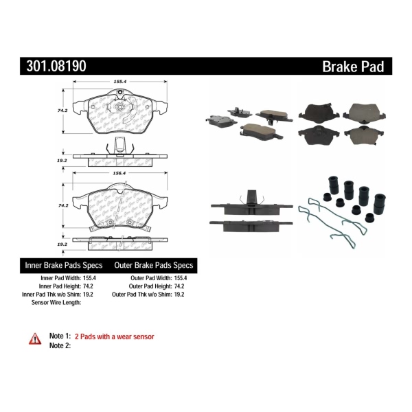 Centric Premium Ceramic Front Disc Brake Pads 301.08190