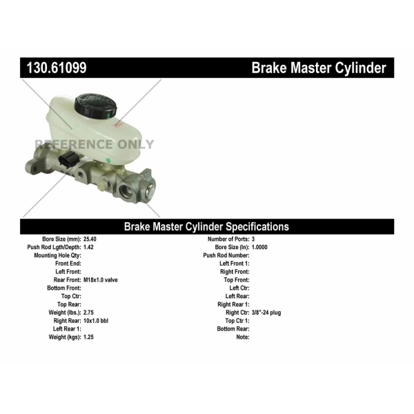 Centric Premium Brake Master Cylinder 130.61099