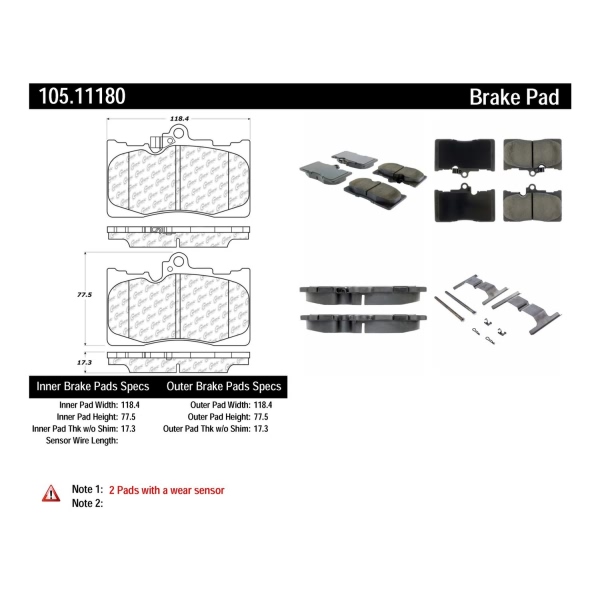 Centric Posi Quiet™ Ceramic Front Disc Brake Pads 105.11180