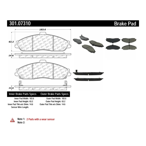 Centric Premium Ceramic Front Disc Brake Pads 301.07310