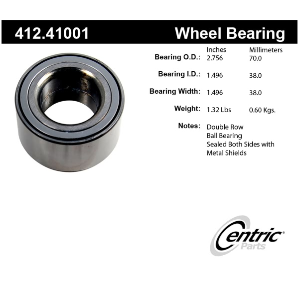 Centric Premium™ Double Row Wheel Bearing 412.41001