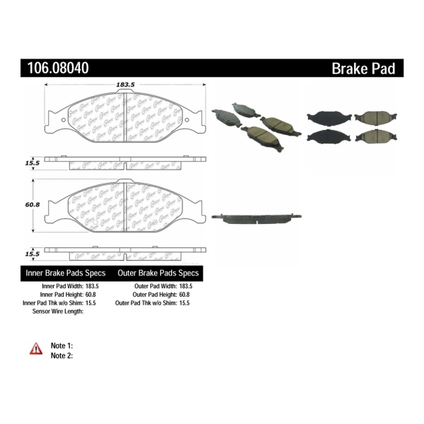Centric Posi Quiet™ Extended Wear Semi-Metallic Front Disc Brake Pads 106.08040