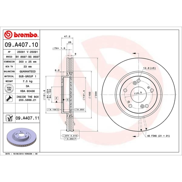 brembo UV Coated Series Vented Front Brake Rotor 09.A407.11
