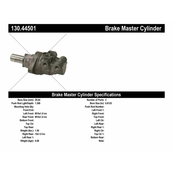 Centric Premium Brake Master Cylinder 130.44501