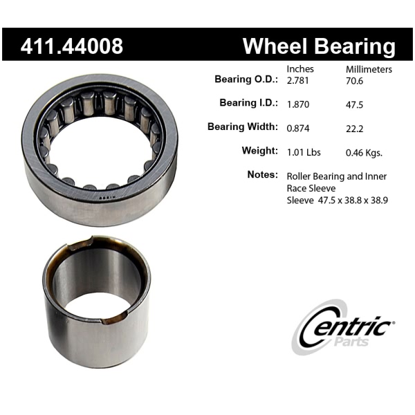 Centric Premium™ Rear Driver Side Single Row Wheel Bearing 411.44008