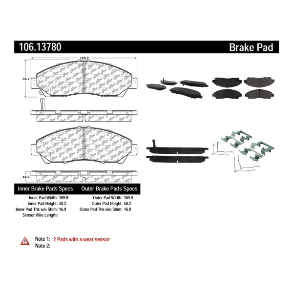 Centric Posi Quiet™ Extended Wear Semi-Metallic Front Disc Brake Pads 106.13780