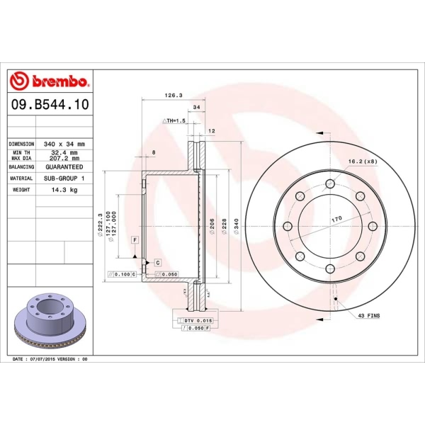 brembo OE Replacement Vented Rear Brake Rotor 09.B544.10