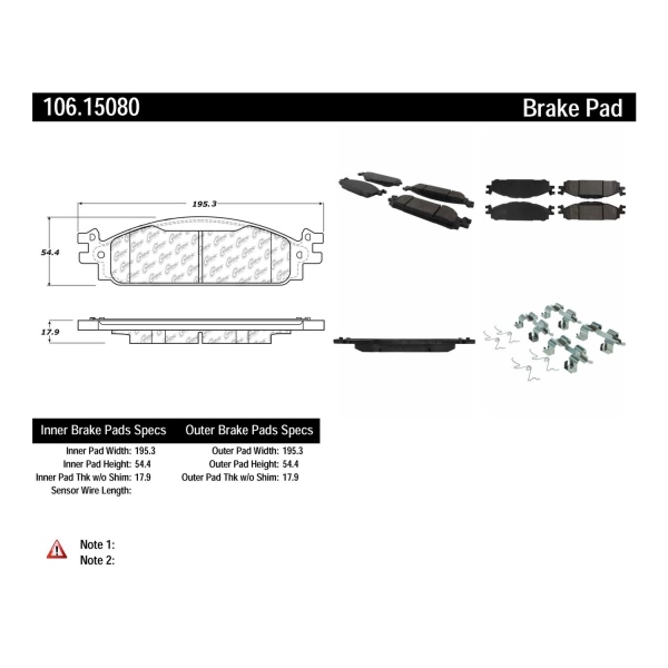 Centric Posi Quiet™ Extended Wear Semi-Metallic Front Disc Brake Pads 106.15080