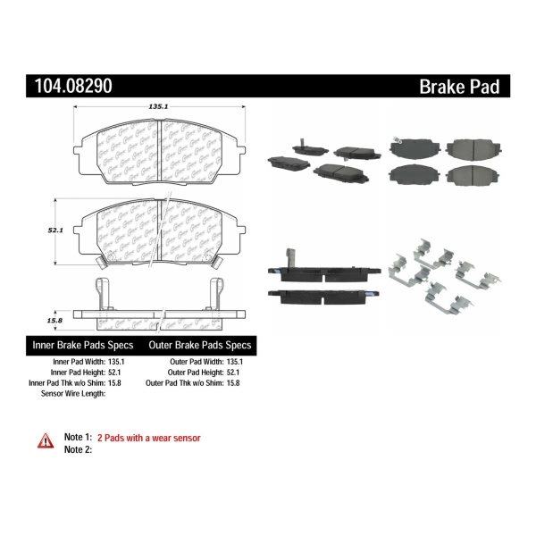 Centric Posi Quiet™ Semi-Metallic Brake Pads With Hardware 104.08290