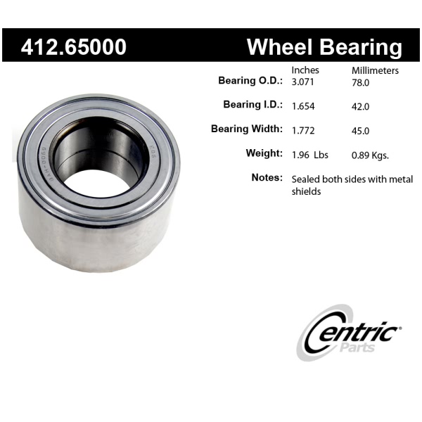 Centric Premium™ Front Passenger Side Double Row Wheel Bearing 412.65000