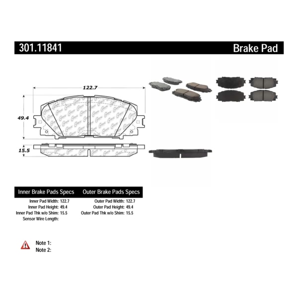 Centric Premium Ceramic Front Disc Brake Pads 301.11841