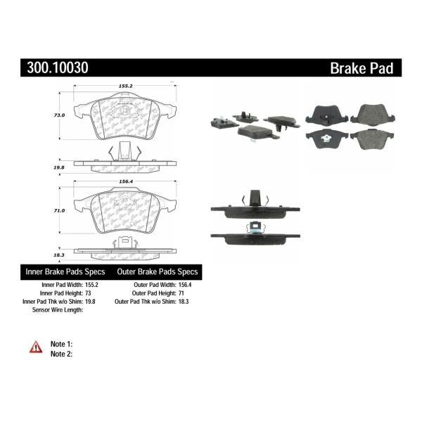 Centric Premium Semi-Metallic Front Disc Brake Pads 300.10030