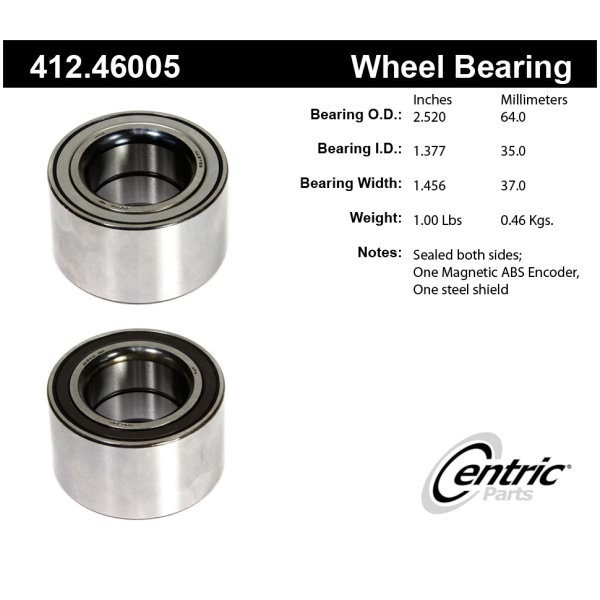 Centric Premium™ Front Driver Side Double Row Wheel Bearing 412.46005