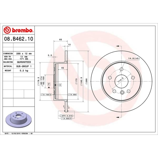 brembo OE Replacement Solid Rear Brake Rotor 08.B462.10