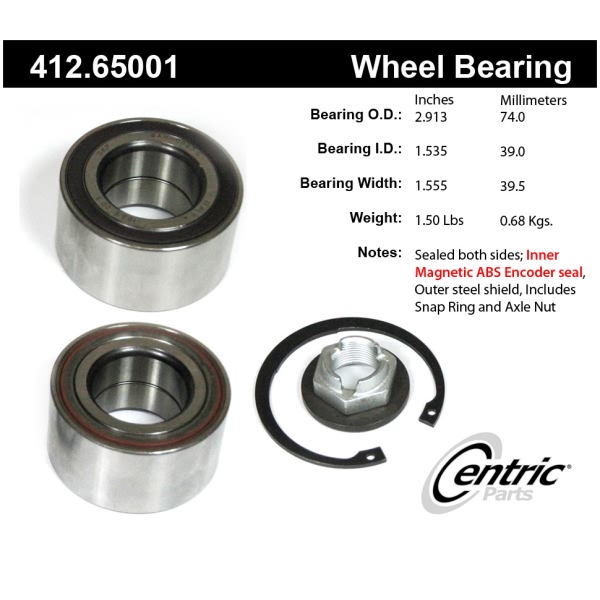 Centric Premium™ Front Passenger Side Double Row Wheel Bearing 412.65001