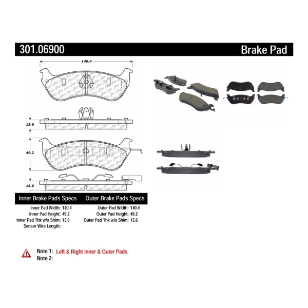 Centric Premium Ceramic Rear Disc Brake Pads 301.06900