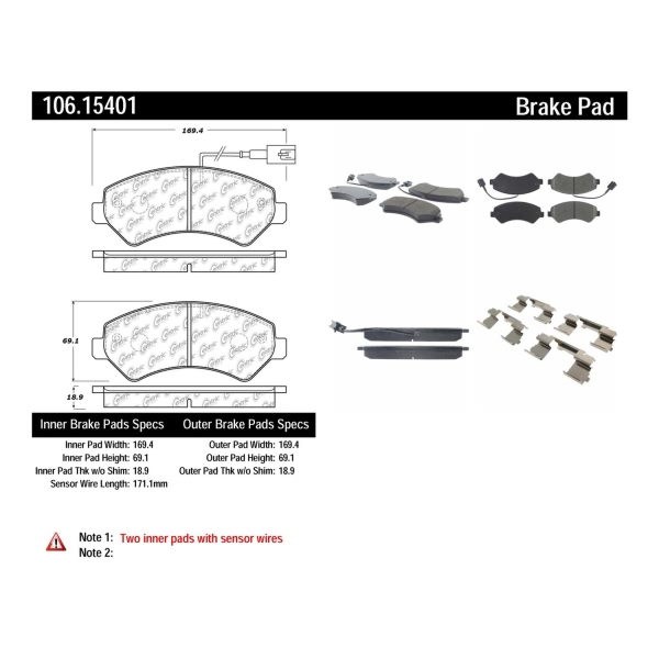 Centric Posi Quiet™ Extended Wear Semi-Metallic Front Disc Brake Pads 106.15401