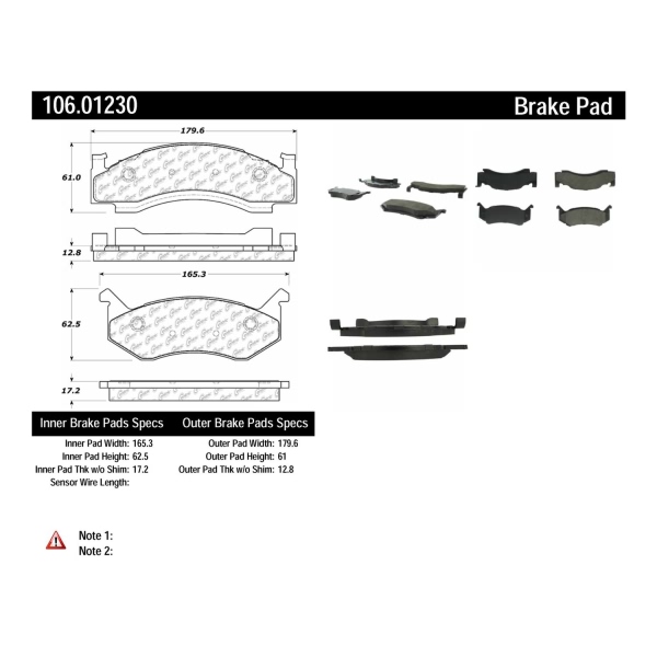 Centric Posi Quiet™ Extended Wear Semi-Metallic Front Disc Brake Pads 106.01230