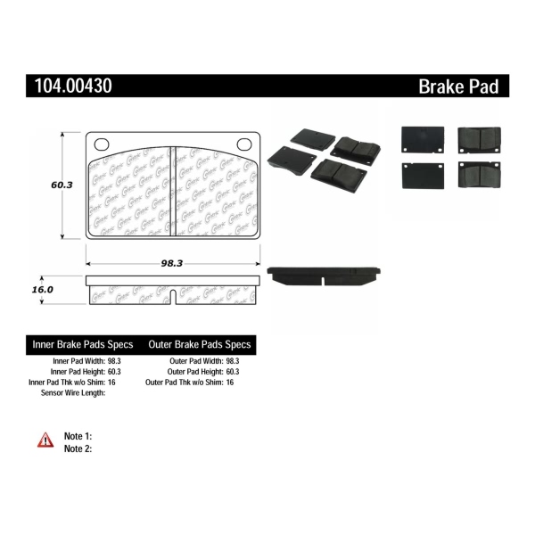 Centric Posi Quiet™ Semi-Metallic Front Disc Brake Pads 104.00430