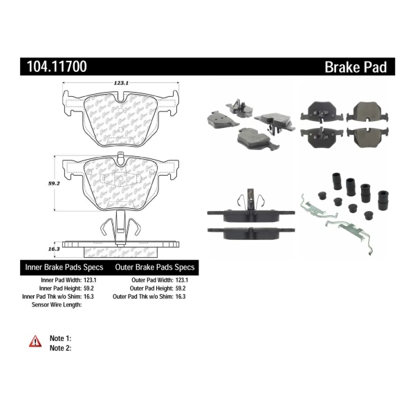 Centric Posi Quiet™ Semi-Metallic Rear Disc Brake Pads 104.11700