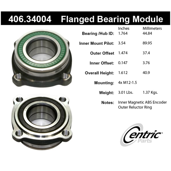 Centric Premium™ Rear Driver Side Wheel Bearing Module 406.34004