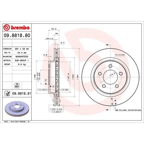 brembo UV Coated Series Vented Front Brake Rotor 09.8818.81