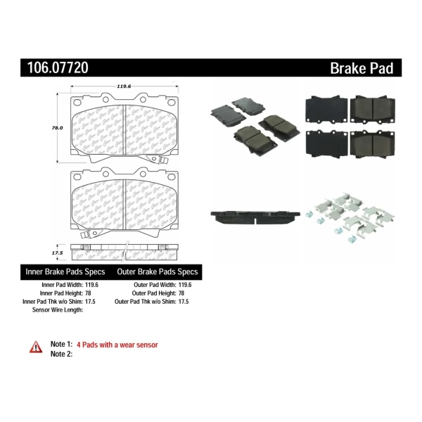 Centric Posi Quiet™ Extended Wear Semi-Metallic Front Disc Brake Pads 106.07720