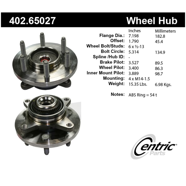 Centric Premium™ Front Driver Side Driven Wheel Bearing and Hub Assembly 402.65027