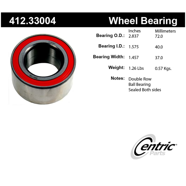Centric Premium™ Front Driver Side Double Row Wheel Bearing 412.33004
