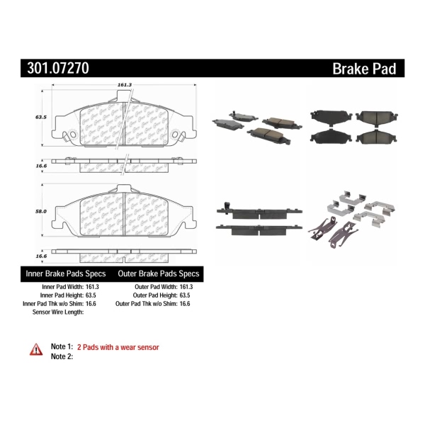 Centric Premium Ceramic Front Disc Brake Pads 301.07270