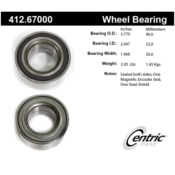 Centric Premium™ Rear Driver Side Double Row Wheel Bearing 412.67000