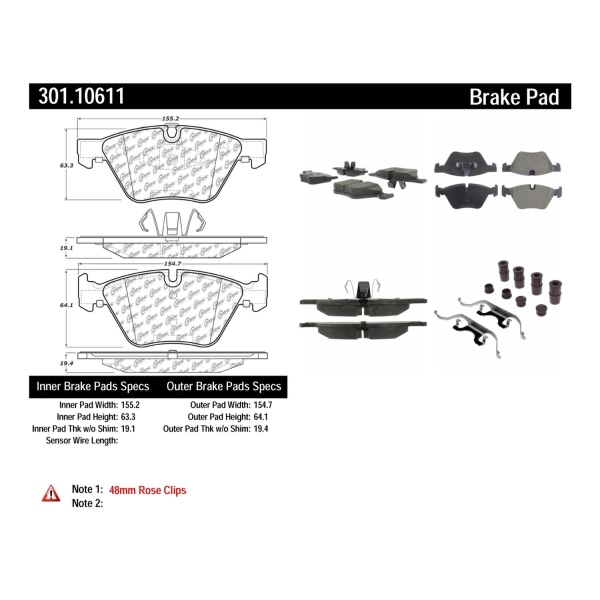 Centric Premium Ceramic Front Disc Brake Pads 301.10611