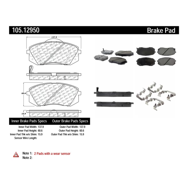 Centric Posi Quiet™ Ceramic Front Disc Brake Pads 105.12950