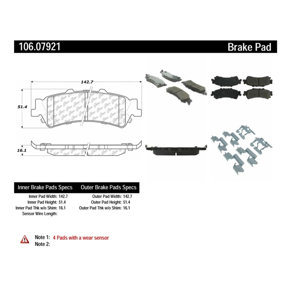 Centric Posi Quiet™ Extended Wear Semi-Metallic Rear Disc Brake Pads 106.07921