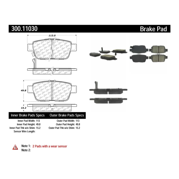 Centric Premium Semi-Metallic Rear Disc Brake Pads 300.11030