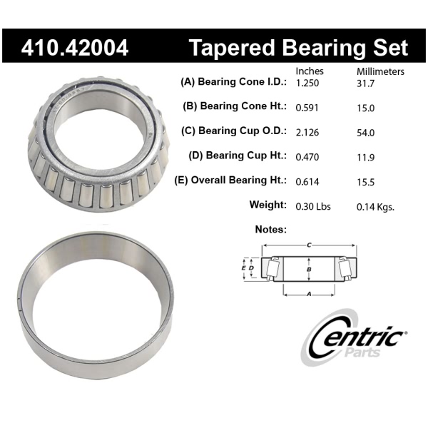 Centric Premium™ Rear Driver Side Inner Wheel Bearing and Race Set 410.42004