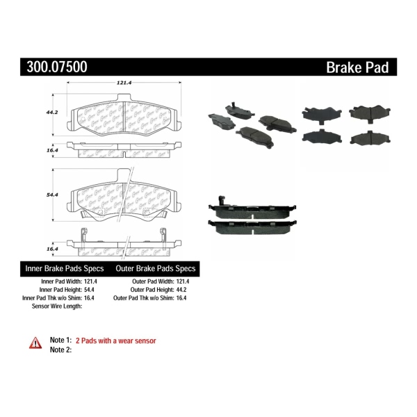 Centric Premium Semi-Metallic Rear Disc Brake Pads 300.07500