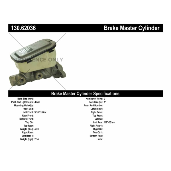 Centric Premium Brake Master Cylinder 130.62036